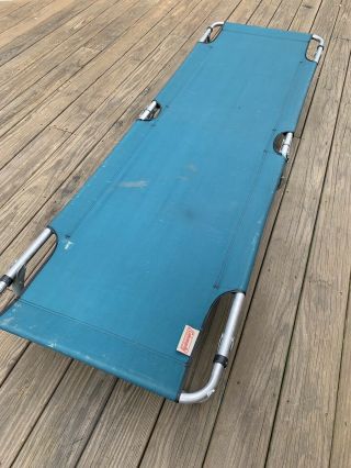 Vtg 76” Coleman Aluminum Green Fabric Camping Outdoor Foldable Cot Lounge Bed