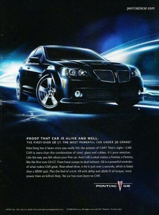 2008 Pontiac G8 Gt Advertisement Print Art Car Ad J399