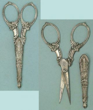 Exceptional Antique French Silver Embroidery Scissors W/ Sheath Circa 1830