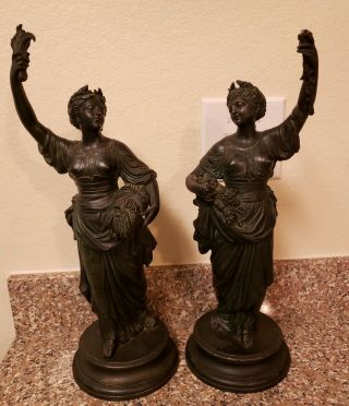 Antique 19th C Bronzed Spelter Sculptures French Emile Guillemin Signed