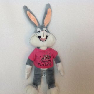 Vintage Bugs Bunny 15” Plush 1991 Bendable Ears Shirt Happy Birthday Removable