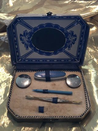 Vintage Ladies Manicure Set Made In Germany Victorian Box 5 Piece Tool Kit 1940