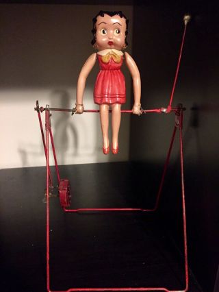 Rare Betty Boop Celluloid Windup Tin Trapeze Toy Fleischer 1930 Antique