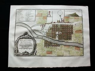 1754 Bellin: Orig.  Map Of South America,  Santiago,  Santiago De Chile,  Chili.