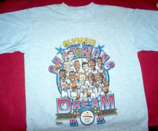 Vintage Deadstock Salem 1992 Barcelona Olympics Usa Dream Team Gold T - Shirt Lg