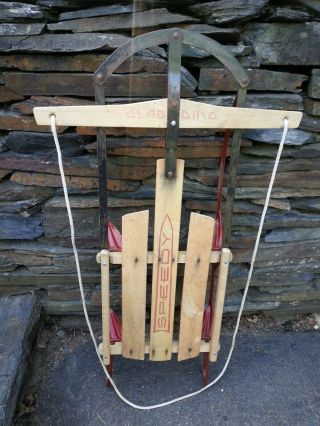 Antique Wooden Snow Sledge 40 " Long Flexible Flyer Sled Signed Speedy