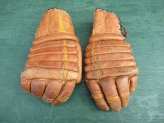 Vintage Brown Leather Hockey Gloves Retro 1970s Sporting Goods