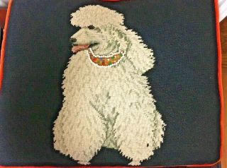 Vintage Needlepoint Of Silver Poodle On Black Background Pillow 19 " X 16 " 1960 