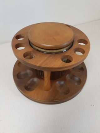 Vintage Decatur Industries Wood 9 Pipe Stand Holder Glass Tobacco Jar Humidor