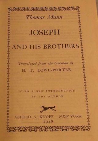 Joseph And His Brothers By Thomas Mann 1948 Alfred A.  Knopf Hardcover