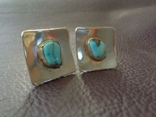 Vintage Sterling Silver And Turquoise Cuff Links Signed Carlos Diaz