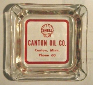 Vintage Glass Ashtray Canton Mn Oil Company Shell Phone 60