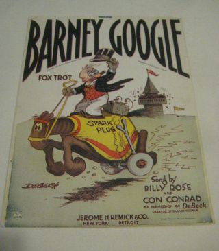 Sheet Music Vintage 1920s Barney Google Bill Rose Cartoon Cover Fox Trot Debeck