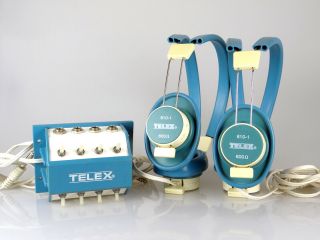 Vtg 2 Telex 610 - 1 600 Ohm Headphones Blue With 8 Way Junction M - 753