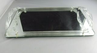Vtg Footed Mirror Dresser Vanity Tray Lucite Frame & Twisted Handles 9 " X 14 "