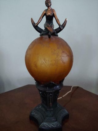Vintage Art Deco Nude Lady On Moon Lamp
