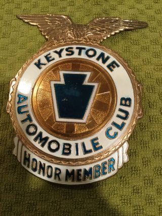 Vintage Keystone Auto Club Enamel License Plate Topper Emblem