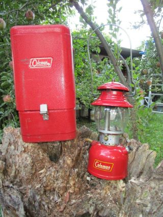Vintage Coleman Red Lantern 200a With Red Metal Clame Shell Case 11/54 Sunshine