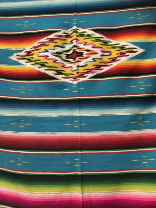 Vintage Antique Mexican Saltillo Serape Blanket Southwest Big