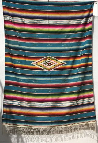 Vintage Antique Mexican Saltillo Serape Blanket Southwest BIG 2
