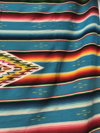 Vintage Antique Mexican Saltillo Serape Blanket Southwest BIG 3