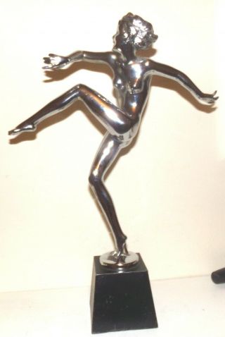1933 Ronson Art Metal Chrome Dancing Girl Statue By Josef Lorenzl
