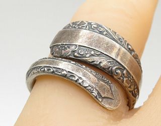 Towle 925 Silver - Vintage Floral Vine Detailed Wrap Band Ring Sz 7 - R8555