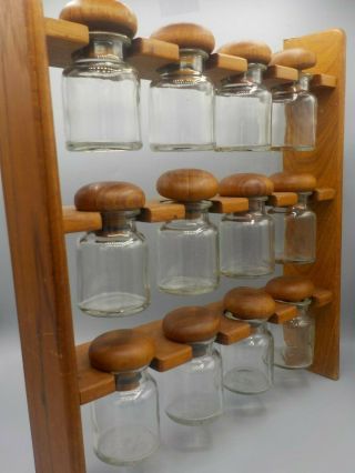 Vintage Danish Modern Teak Good Wood 12 Jar Spice Rack Shelf