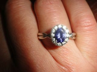Vintage Sterling Silver Blue & Clear Cubic Zirconia Cluster Ring Size R