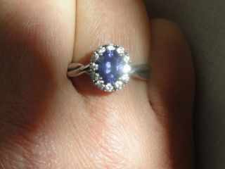 Vintage Sterling Silver Blue & Clear Cubic Zirconia Cluster ring Size R 2