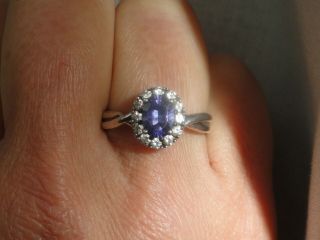 Vintage Sterling Silver Blue & Clear Cubic Zirconia Cluster ring Size R 3