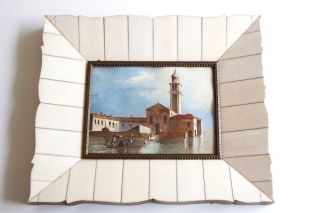 Antique Framed Signed Miniature Oil Painting Of Venice Italy Canal