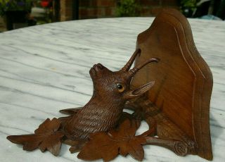 Antique Black Forest Carved Ibex - Chamois With Glass Eyes Wall Shelf