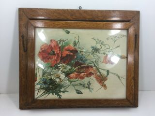 Antique Mission Oak Arts And Crafts With Poppy Print Compartment To Store Papers