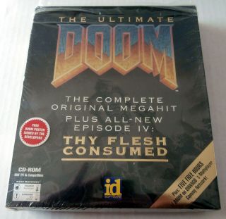 Ultimate Doom Vintage Video Game Big Box Pc Cd - Rom 1995 Id Software Poster
