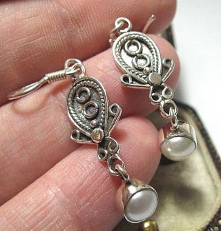 Vintage Jewellery Art Nouveau Style Sterling Silver Real Pearl Drop Earrings