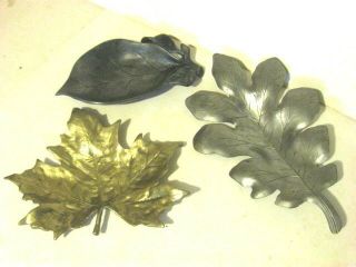 3 Vintage Metal Leaf Trays Bowls Décor Oak Maple Pewter