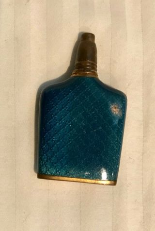 ANTIQUE Peacock Blue GLASS ENAMEL BRASS MINI Perfume Bottle 2