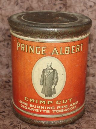 Vintage Prince Albert Crimp Cut Pipe And Cigarette Tobacco Tin Large Round