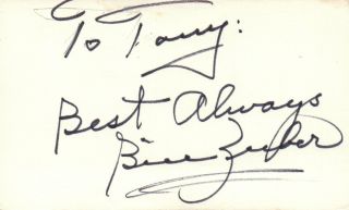 Bill Zuber Mlb Baseball Autographed Auto Signed 3x5 Index Card Jsa