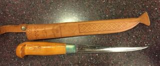 Vintage J.  Marttiini Rapala Fish Fillet Knife 6 " Blade W/sheath Finland Lknu
