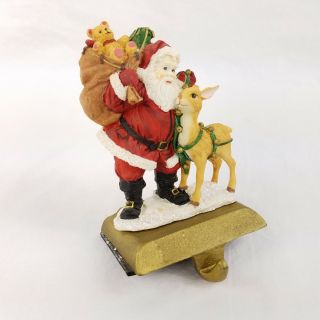 Vtg Santa Claus & Reindeer Hand Crafted Ornate Cast Iron Stocking Hanger Hook