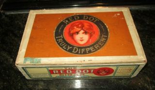 Vintage Cigar Box - Red Dot - Truly Different - Wooden 5 Cent Cigar Box - 1920 
