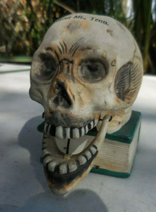 Antique Bisque Halloween Skull Nodder Bobble Jaw Made Japan Old Souvenir