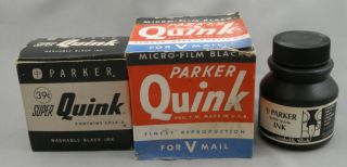 Parker Fountain Pen Vintage Ink - 3 In Package Quink & Vmail Ink 2