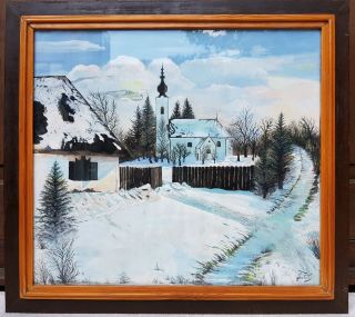 Julian Falat Antique Painting Bystra Winter Framed Polish Impressionist Fałat