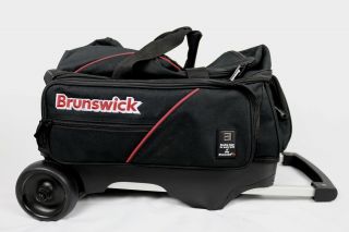 Vintage Brunswick Double 2 Ball Roller Roll Around Bowling Bag Black And Red