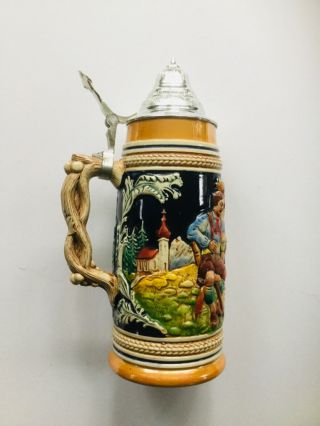 Vintage Large 1 Liter Ceramic Lidded Beer Stein Mug Western Germany