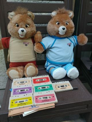 Vintage 1985 Teddy Ruxpin 2 Talking Bears 1 Box W/ Tapes And Book Read