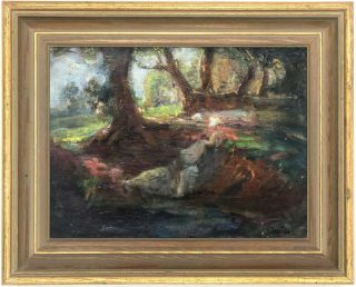 A Woodland Glade Antique Oil Painting By Henry Mitton Wilson (1873–1923)